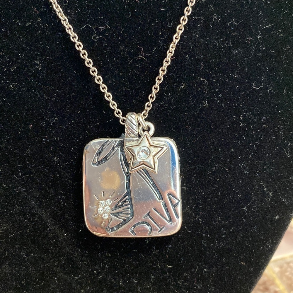 Brighton Diva Silver and Swarovski crystal inset square‎ pendant collar Necklace
